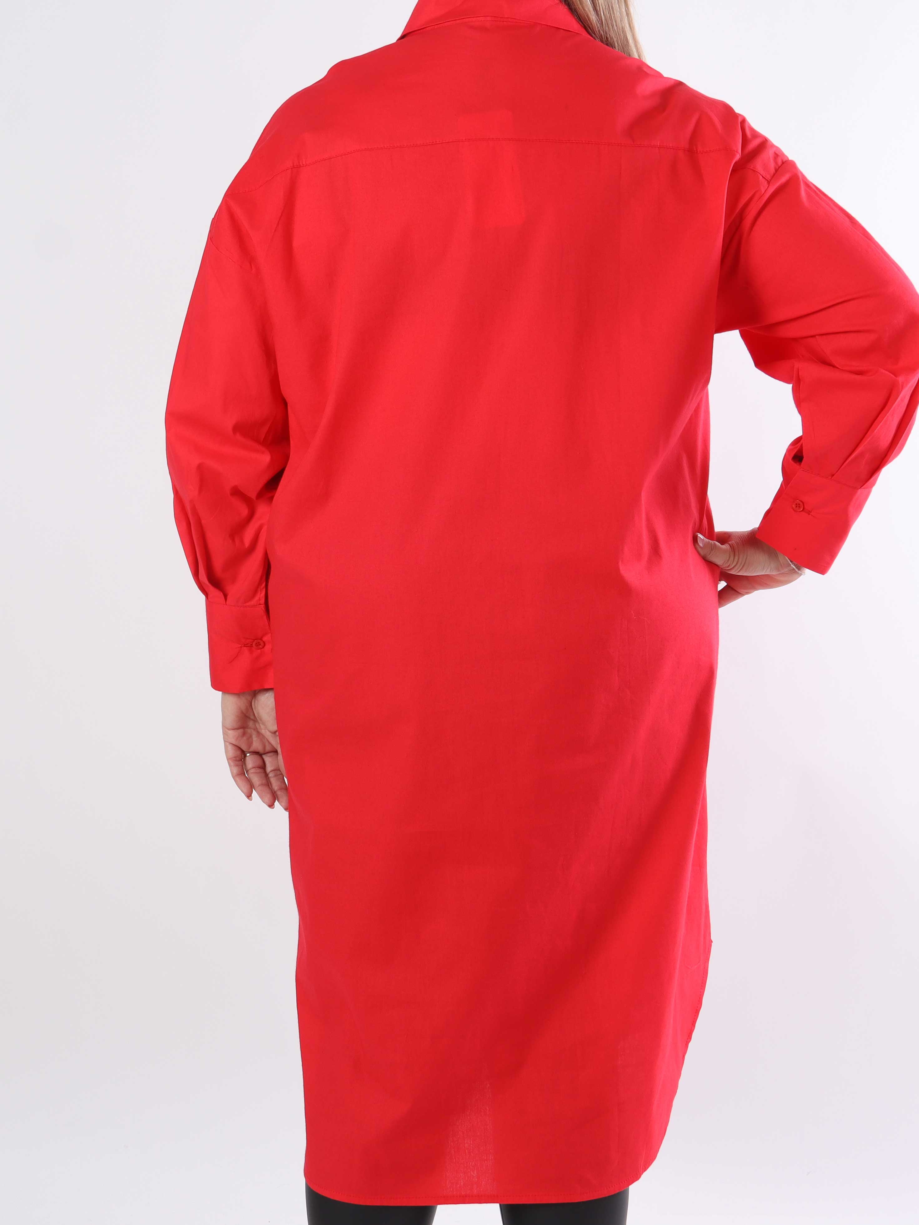 Ceylan - Lång skjortklänning i enfärgad bomull i plusstorlek